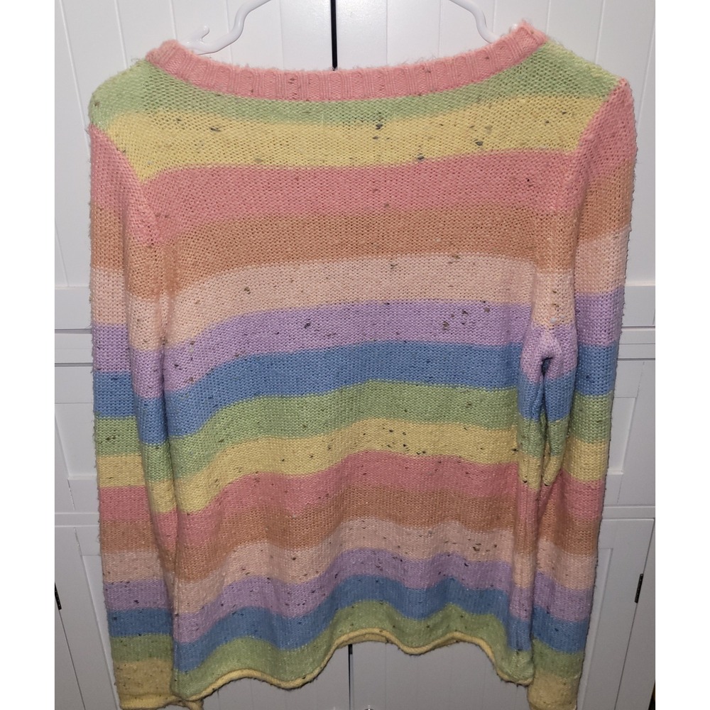 Crazy Horse Liz Claiborne Pastel Rainbow Striped Sweater Vintage L Multi Color